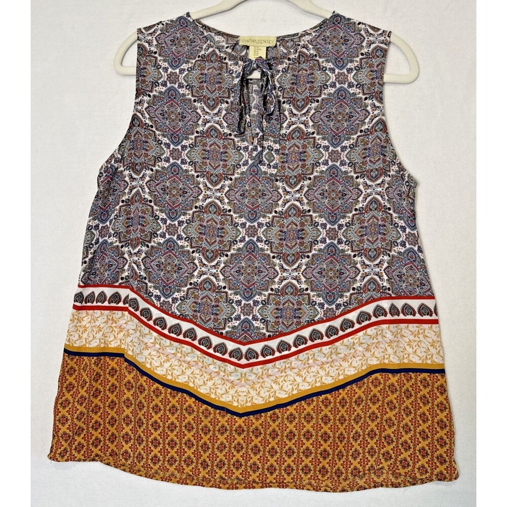 Cynthia Rowley Multicolor Sleeveless Top Sz M Tie Neck Lightweight Business Boho
